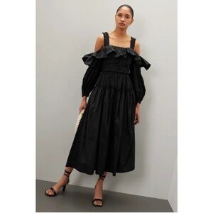 Ulla Johnson Black Caprice Off Shoulder Ruffle Midi Dress